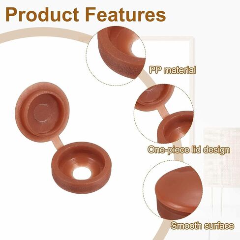 HARFINGTON 200pcs Plastic Hinged Screw Cover Caps 5.4mm / 0.21" Shutter Screw Caps Fold Snap Washer Covers for Windows Outside Railings Furniture, Brown in Saudi Arabia