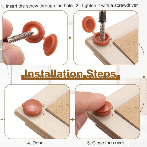 HARFINGTON 200pcs Plastic Hinged Screw Cover Caps 5.4mm / 0.21" Shutter Screw Caps Fold Snap Washer Covers for Windows Outside Railings Furniture, Brown in Saudi Arabia