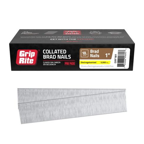 Grip-Rite Prime Guard GRF181 18-Gauge Galvanized Brad Nails 1-inch (5,000 per Pack), Steel, Flat, Others in Saudi Arabia