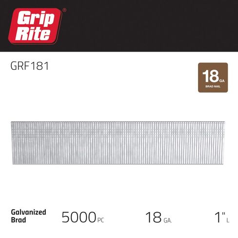 Grip-Rite Prime Guard GRF181 18-Gauge Galvanized Brad Nails 1-inch (5,000 per Pack), Steel, Flat, Others in Saudi Arabia