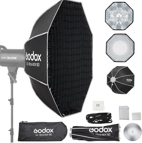 Godox الإفراج السريع مظلة المثمن Softbox، UL 35.43 '' بوينز جبل صندوق لينة مع الناشر شبكة قرص العسل ضوء حمل حقيبة لاستوديو ستروب فلاش، في الهواء الطلق صورة المنتج التصوير الفوتوغرافي البث المباشر in Saudi Arabia