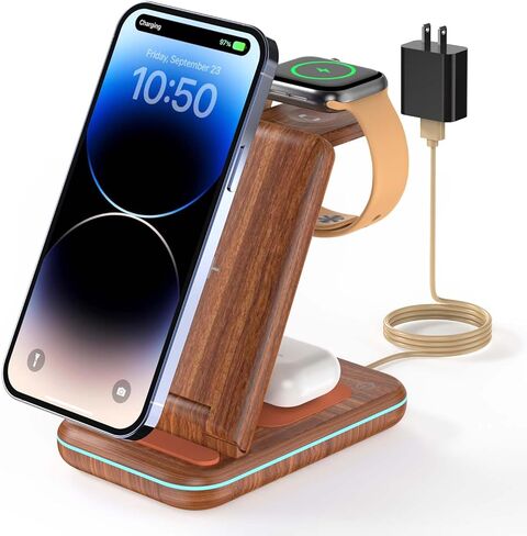 GEEKERA 3 in1 Wireless Charging Station for MagSafe, Qi2 Certified 15W Fast Magnetic Wireless Charger Stand, Compatible for iPhone16/15/14/13/12 Series, Apple Watch, AirPods 4/3/Pro, White in Kuwait