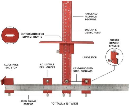 Big Horn 19607 Adjustable Cabinet Hardware Jig – Precision Drilling Guide for Cabinet Handles and Knobs – Adjustable Ruler with Drill Bushings – Install Pulls and Hardware on Doors and Drawers in Saudi Arabia