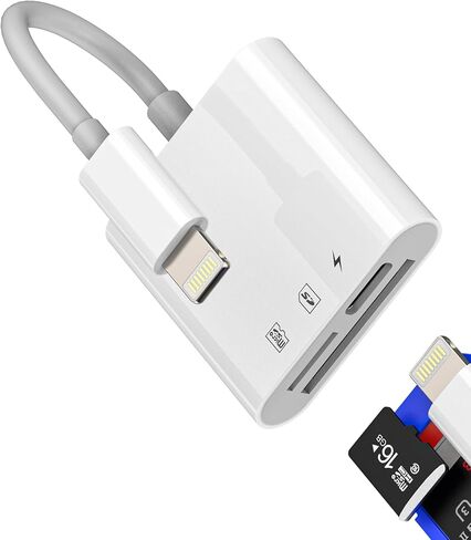 قارئ بطاقات Lightning SD Micro SD (3 في 1) محول منفذ شحن لهاتف iPhone 14 13 12 11 لجهاز iPad محول محرك فلاش خارجي لكاميرا Apple MFI الرقمية المعتمدة وملحقات تخزين الصور بذاكرة TF in Kuwait