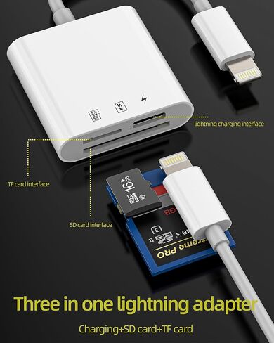 قارئ بطاقات Lightning SD Micro SD (3 في 1) محول منفذ شحن لهاتف iPhone 14 13 12 11 لجهاز iPad محول محرك فلاش خارجي لكاميرا Apple MFI الرقمية المعتمدة وملحقات تخزين الصور بذاكرة TF in Kuwait