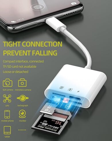 قارئ بطاقات Lightning SD Micro SD (3 في 1) محول منفذ شحن لهاتف iPhone 14 13 12 11 لجهاز iPad محول محرك فلاش خارجي لكاميرا Apple MFI الرقمية المعتمدة وملحقات تخزين الصور بذاكرة TF in Kuwait
