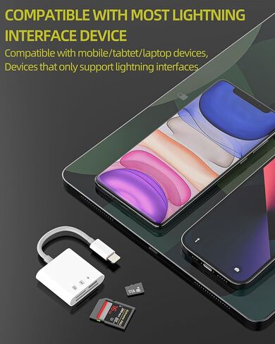 قارئ بطاقات Lightning SD Micro SD (3 في 1) محول منفذ شحن لهاتف iPhone 14 13 12 11 لجهاز iPad محول محرك فلاش خارجي لكاميرا Apple MFI الرقمية المعتمدة وملحقات تخزين الصور بذاكرة TF in Kuwait
