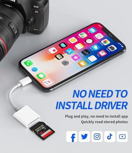 قارئ بطاقة SD لكاميرا iPhone، ملحقات محول Lightning لكاميرا iPhone، محول عارض التصوير الفوتوغرافي لـ Apple MFI معتمد 13 12 11 Pro Max X Xs Xr 8 7 6 Plus Se 2 لجهاز iPad Air Mini 2019 2020 in Saudi Arabia