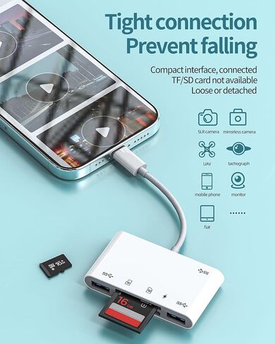 محول USB لايتنينج إلى قارئ بطاقات SD (6 في 1) محول كابل شحن OTG 3.0 لهاتف iPhone 14 Pro Max، لأجهزة iPad، والكاميرا الرقمية، وذاكرة Micro SD، وذاكرة TF، وملحقات عصا محرك فلاش الصور in Kuwait