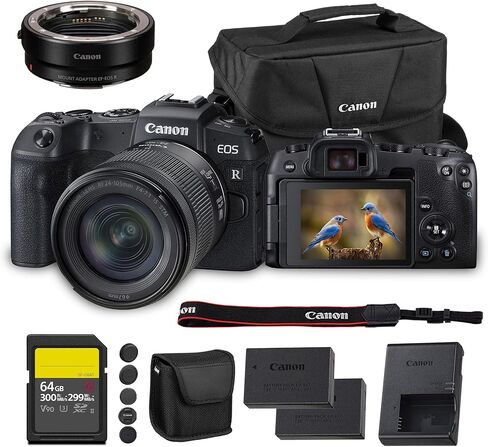 كاميرا Canon EOS RP بدون مرآة مع عدسة مقاس 24-105 مم f/4-7.1 | مستشعر كامل الإطار بدقة 26.2 ميجابكسل، والتركيز البؤري التلقائي ثنائي البكسل، وفيديو بدقة 4K | لتصوير السفر والصور الشخصية (3380C132) + محول EF-EOS R + بطارية LP-E17 + المزيد in Kuwait