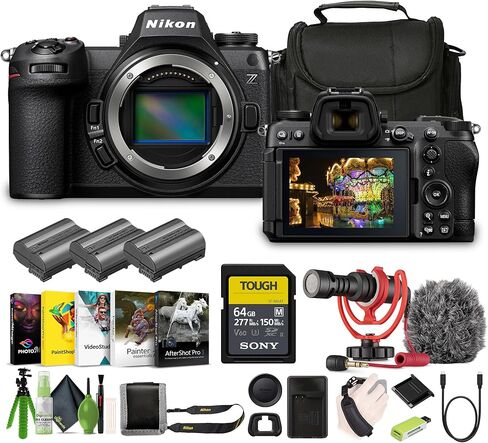 كاميرا Nikon Z6 III بدون مرآة بصيغة FX + بطارية 2X EN-EL15C + بطاقة ذاكرة SF-M Tough Series سعة 64 جيجابايت + مجموعة مرشحات مكونة من 3 قطع + حامل ثلاثي القوائم مرن مقاس 12 بوصة + برنامج تحرير الصور + ميكروفون + المزيد in Kuwait