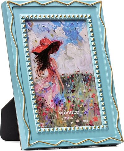 5x7 Picture Frame in Blue with Gold Irregular Lines Border, Resin Frame with Real Glass, Display 5x7 Photos Matted to 4x6, Vertical and Horizontal Desk Tabletop or Wall Hanging in Saudi Arabia