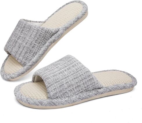 House Slippers Open Toe Linen Slides Bedroom Indoor Shoes Lightweight Non Slip Slippers Women Men Casual Comfort in Saudi Arabia