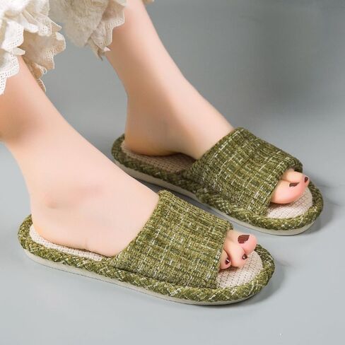 House Slippers Open Toe Linen Slides Bedroom Indoor Shoes Lightweight Non Slip Slippers Women Men Casual Comfort in Saudi Arabia