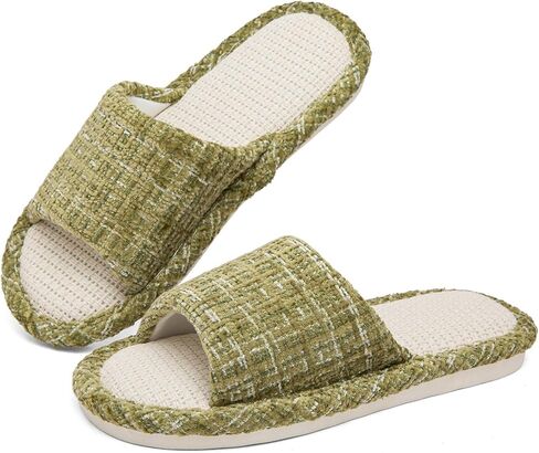 House Slippers Open Toe Linen Slides Bedroom Indoor Shoes Lightweight Non Slip Slippers Women Men Casual Comfort in Saudi Arabia