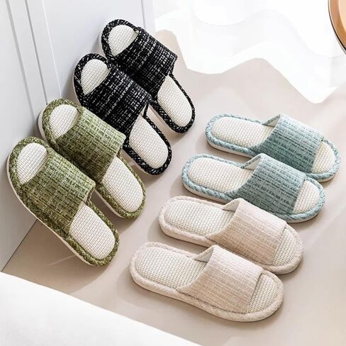 House Slippers Open Toe Linen Slides Bedroom Indoor Shoes Lightweight Non Slip Slippers Women Men Casual Comfort in Saudi Arabia
