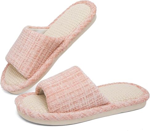 House Slippers Open Toe Linen Slides Bedroom Indoor Shoes Lightweight Non Slip Slippers Women Men Casual Comfort in Saudi Arabia