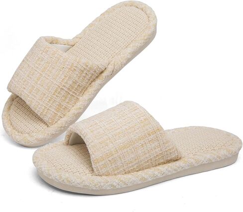House Slippers Open Toe Linen Slides Bedroom Indoor Shoes Lightweight Non Slip Slippers Women Men Casual Comfort in Saudi Arabia