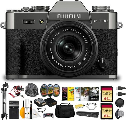 كاميرا FUJIFILM X-T30 III بدون مرآة مع عدسة 13-33 مم f/3.5-6.3 (فضي فحمي) مع ميكروفون مثبت على الكاميرا VideoMicro Ultracompact + بطاقة ذاكرة 64 جيجابايت + مجموعة تنظيف + المزيد in Saudi Arabia
