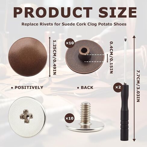 10 Pack Replace Rivets for Suede Cork Clog with 2 Screwdriver，Brown Rivets Replacement Compatible with Footbed Clogs Repair Parts, Women Men in Saudi Arabia