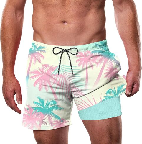 Cozople Mens Swim Trunks with Compression Liner 5.5" Inseam Quick Dry Bathing Suit Lightweight Swimming Shorts in Kuwait
