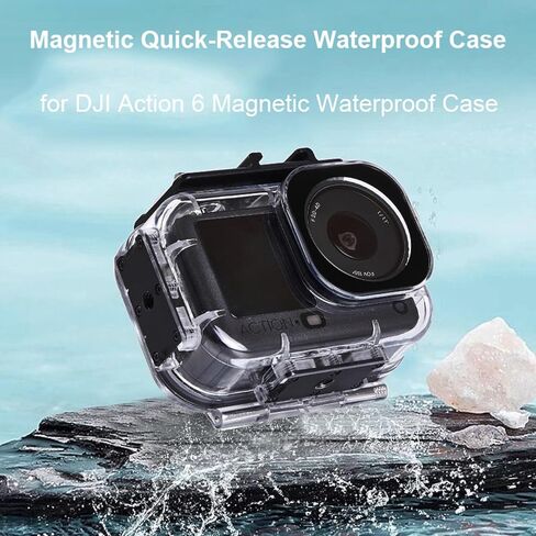 حافظة كاميرا كمبيوتر مضادة للماء بطول 60 مترًا لـ DJI Osmo Action 6، غلاف غوص واقٍ شفاف مع واجهة مغناطيسية سريعة التحرير، حذاء بارد وفتحة ملولبة 1/4 بوصة، ضوء تعبئة وميكروفون وعصا سيلفي in Kuwait