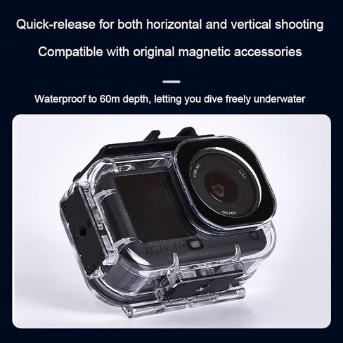 حافظة كاميرا كمبيوتر مضادة للماء بطول 60 مترًا لـ DJI Osmo Action 6، غلاف غوص واقٍ شفاف مع واجهة مغناطيسية سريعة التحرير، حذاء بارد وفتحة ملولبة 1/4 بوصة، ضوء تعبئة وميكروفون وعصا سيلفي in Kuwait