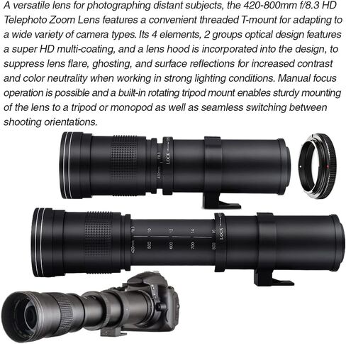 كاميرا Canon EOS Rebel T8i DSLR مع عدسات 18-55 ملم و75-300 ملم - عدسة تكبير فائقة 420-800 ملم - ذاكرة 128 جيجا بايت - حافظة - حامل ثلاثي القوائم - مجموعة مرشحات 3 قطع - أسود in Saudi Arabia