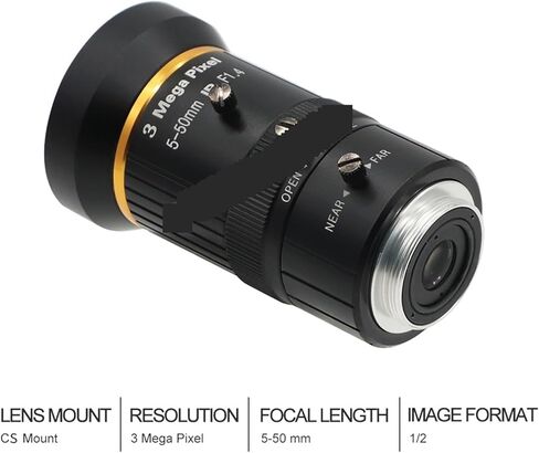 Microscopes Lens CCTV Security Camera 5-50mm Lens 3MP 1/2.7" F1.4 Manual Iris CS Mount Lens for Outdoor Surveillance Live Broadcast Camera Lens Microscope Eyepieces for Optical Microscope in Saudi Arabia