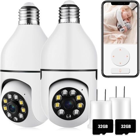 Security Camera Indoor Wireless with HD WiFi Light Bulb Outdoor Home E27 360 Degree Panoramic Home Security Cameras IP Camera Motion Detection and Alarm 2packs in Kuwait