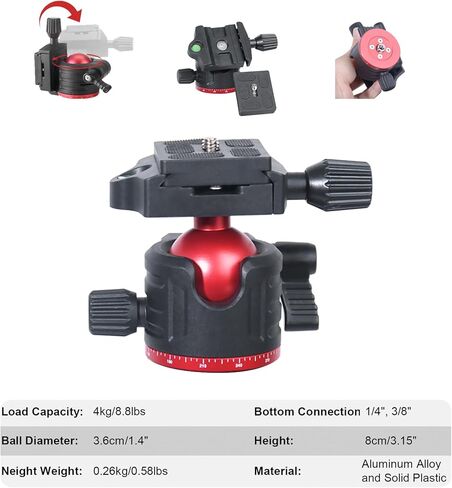 36mm Tripod Ball Head 360 Degree Rotating Panoramic with 1/4 inch Quick Release Plate Bubble Level for Monopod Camera Camcorder Load Capacity up to 11lbs/5KG in Kuwait