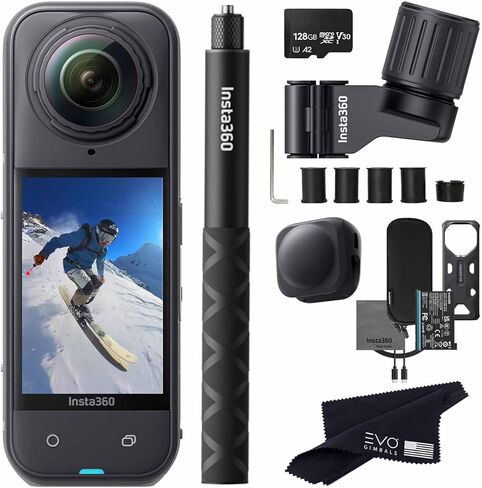 حزمة التزلج الهوائي Insta360 X4 | أخف كاميرا أكشن بدقة 8K بزاوية 360 درجة للمغامرات الملحمية، وعدسات قابلة للاستبدال، للعمل والسفر ومدونات الفيديو| تتضمن الحزمة حامل عمود التزلج، وعصا سيلفي غير مرئية، وغطاء عدسة in Kuwait