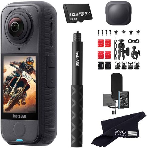 حزمة الدراجات النارية الهوائية Insta360 X4 | أخف كاميرا أكشن مقاومة للماء بدقة 8K 360 درجة لمغامرات ملحمية، عدسات قابلة للاستبدال| تتضمن الحزمة عصا سيلفي غير مرئية، وغطاء عدسة، وحزمة دراجة نارية (512 جيجابايت) in Kuwait