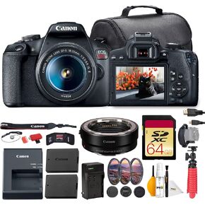 كاميرا Canon EOS Rebel T7 DSLR مع مجموعة عدسات 18-55 مم | مستشعر APS-C بدقة 24.1 ميجابكسل، وتركيز بؤري تلقائي سريع وفيديو عالي الدقة بالكامل| للمبتدئين والتصوير الفوتوغرافي أثناء السفر والعائلة (2727C002) + محول EF-EOS R + بطاقة سعة 64 جيجابايت + المزيد in Kuwait
