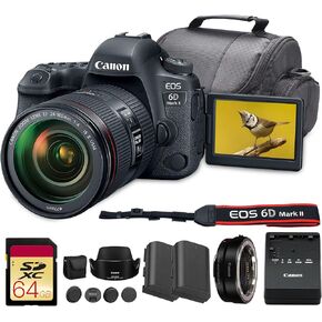 Canon EOS 6D Mark II DSLR Camera with 24-105mm f/4L II Lens Bundle | 26.2MP Full-Frame Sensor, Dual Pixel CMOS AF & Vari-Angle LCD | for Travel & Everyday Photos + Adapter EF-EOS R + 64GB Card + More in Kuwait
