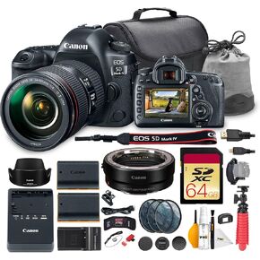Canon EOS 5D Mark IV DSLR Camera with 24-105mm f/4L IS II USM Lens Bundle | 30.4MP Sensor, Dual Pixel AF & 4K Video | For Events & Pro Photos (1483C010) + Adapter EF-EOS R + 64GB Card + Battery + More in Kuwait