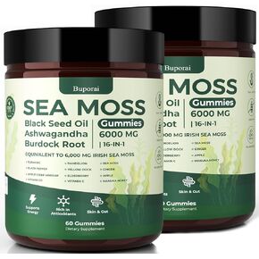 Sea Moss Gummies 16-1, Black Seed Oil Ashwagandha Turmeric Bladder Wrack Vitamin C Vitamin D3 Elderberry Manuka Dandelion Yellow Dock Apple Cider Vinegar for Men & Women in Kuwait