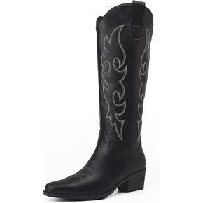Cowboy Boots for Women Western Cowgirl Boots Knee High Tall Boots Comfy Low Chunky Heel in Saudi Arabia