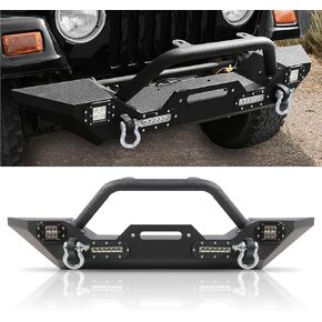 مُصدف على الطرق الوعرة من أجل Jeep Wrangler JK 2007-2018 ، مع صفيحة Winch المدمجة 2 D-Rings 4 مصباح للطلاء القابل للدرع المطلي بالمسحوق الكربون المصد. in Kuwait