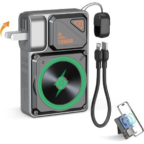 P07 Magnetic Power Bank Charger 10000mah Charger ، 6 في 1 ضفة طاقة لاسلكية صغيرة مع قابس AC قابل للطي ، شحن سريع ، كابل مدمج (منفذ USB-C ومنفذ Lightning) لـ iPhone و Samsung و Andriod in Kuwait