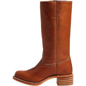 Mid Calf Boots for Women Round Toe Pull On Biker Boots Stacked Chunky Heeled Riding Boots Women's Comfort Leather Tall Boots in Saudi Arabia