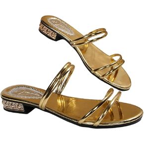 GORGLITTER Women's Strappy Gold Sandals Chunky Block Mule Heels Metallic Open Toe Sandals Dressy Slip on Vacation Slides in Saudi Arabia