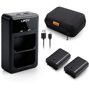 Lekzai 2PACK NP-FZ100 بطارية بديلة وشاحن USB مزدوج سريع لسوني A1، A9، A7R II، A7R IV، A7R V، A7S III، A7 III، A7 IV، A7C، A6600، ZV-E1، FX3، FX30 in Kuwait
