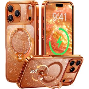 CASEKOO Cosmic Orange Pearl Sparkle 360 Spin Magnetic Stand for iPhone 17 Pro Max Case for Women, Fit for MagSafe, 17FT Drop Protection, Chic Design for 17 Pro Max Case with Stand, Sparkle Orange in Kuwait