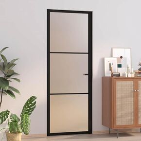 Tidyard Sliding Barn Door, 29.9x79.3 Inch Black Matte Glass Aluminum Frame Interior Door with Hardware Kit, Tempered Glass Panel for Home Office Room Divider in Saudi Arabia