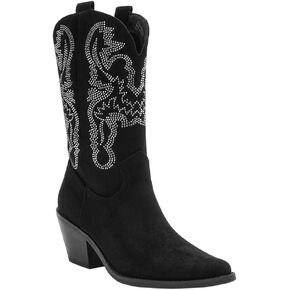 Women's Rhinestone Cowboy Boots, Western Cowgirl Boots with Chunky Heel and Pointed Toe mid-calf boots - Perfect for Casual Wear, Western Events, Country Concerts, Festivals, Parties & Everyday Wear, in Saudi Arabia