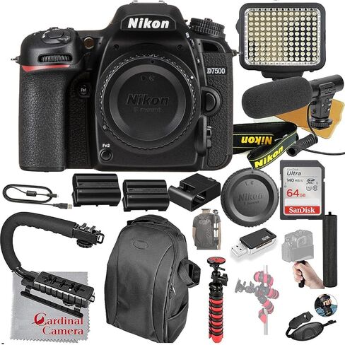 Nikon D7500 DSLR Camera Body Only Video Bundle + LED Video Light + Microphone + Ultra Speed 64GB Memory (24pc Bundle) in Saudi Arabia