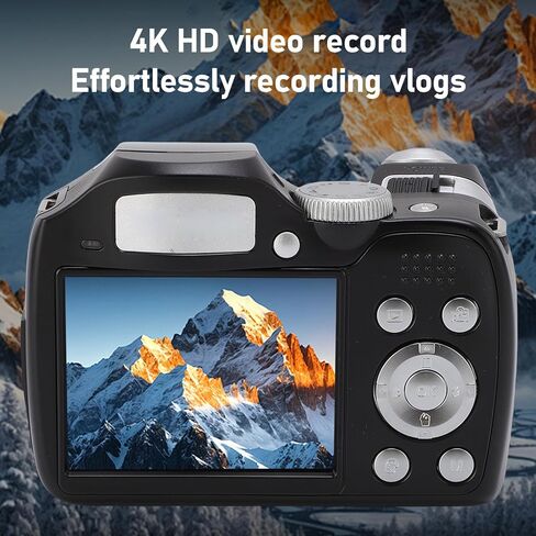 Fabater Digital Camera, 4K 60M DSLR Camera with LED Flash LCD Screen CMOS, 12x Optical 6X Digital Zoom, Retro Video Recorder for Travel Portrait Scenery Photography (Black) in Saudi Arabia