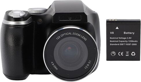 Fabater Digital Camera, 4K 60M DSLR Camera with LED Flash LCD Screen CMOS, 12x Optical 6X Digital Zoom, Retro Video Recorder for Travel Portrait Scenery Photography (Black) in Saudi Arabia