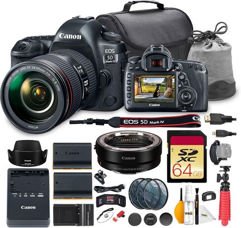 Canon EOS 5D Mark IV DSLR Camera with 24-105mm f/4L IS II USM Lens Bundle | 30.4MP Sensor, Dual Pixel AF & 4K Video | For Events & Pro Photos (1483C010) + Adapter EF-EOS R + 64GB Card + Battery + More in Saudi Arabia